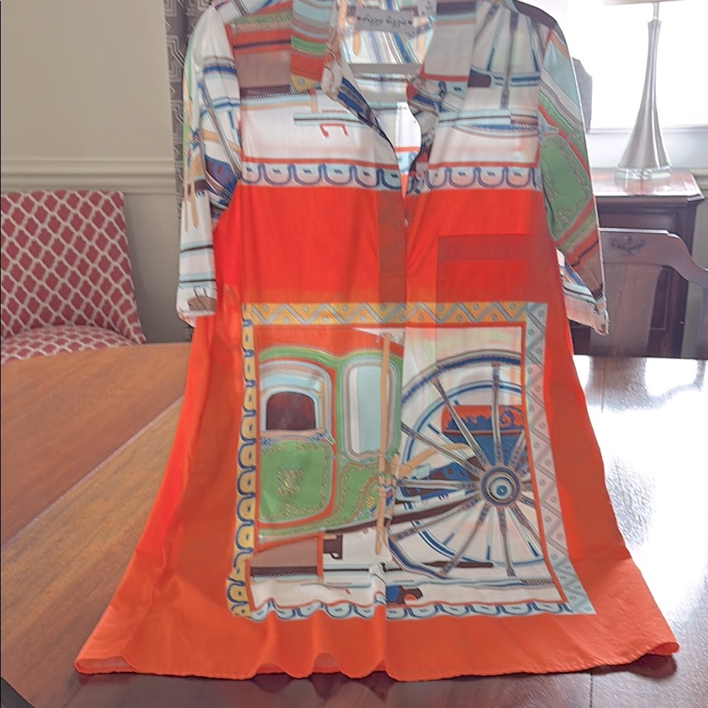 Dizzy Lizzie shirt dress in cute orange multicolor graphic. Size Medium